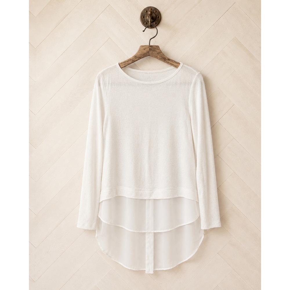 White House Black Market Mixed Media Tiered Chiffon‎ Hem Top White Small